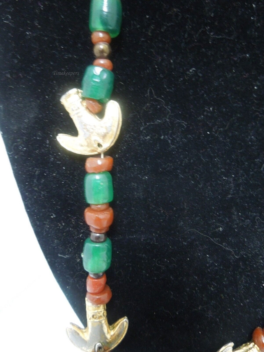 r841 Vintage Tumbaga Mid Century Red and Green Gold Filled Anchor Puppy Pendant Tumbaga Necklace 22" Rare