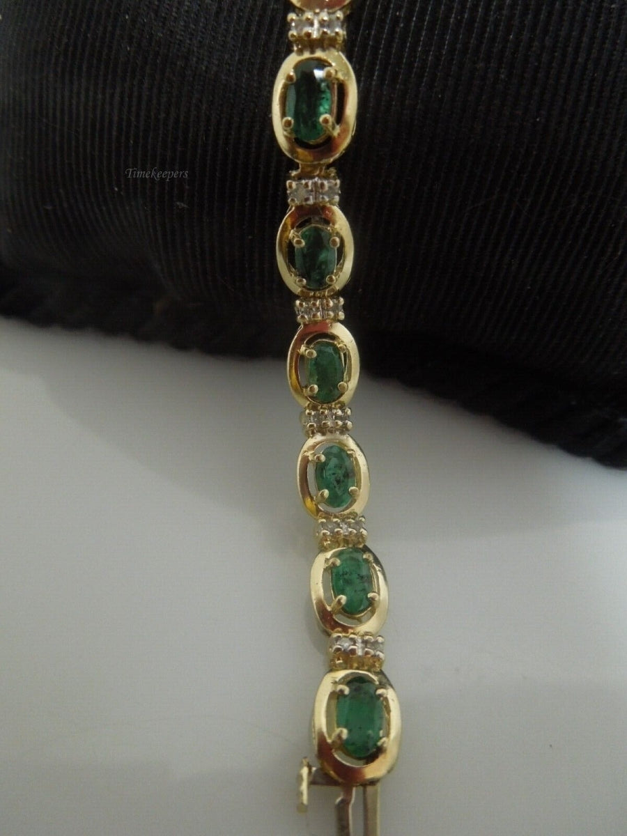 r878 Beautiful 14kt Yellow Gold Emerald Diamond .17 cts Tennis Bracelet Signed 6.5"