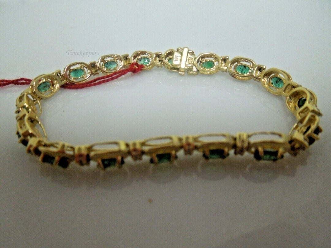 r878 Beautiful 14kt Yellow Gold Emerald Diamond .17 cts Tennis Bracelet Signed 6.5"