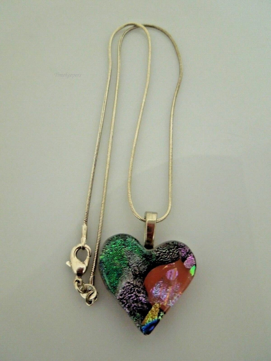 s003 Vintage Simple Sterling Silver Resin Heart Pendant Necklace 