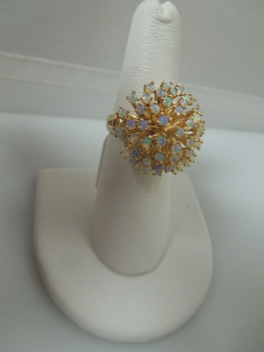 r499 Vintage 14kt Yellow Gold Natural Opal Filigree DOME Ring BIG Signed 6 1/4 (USA)