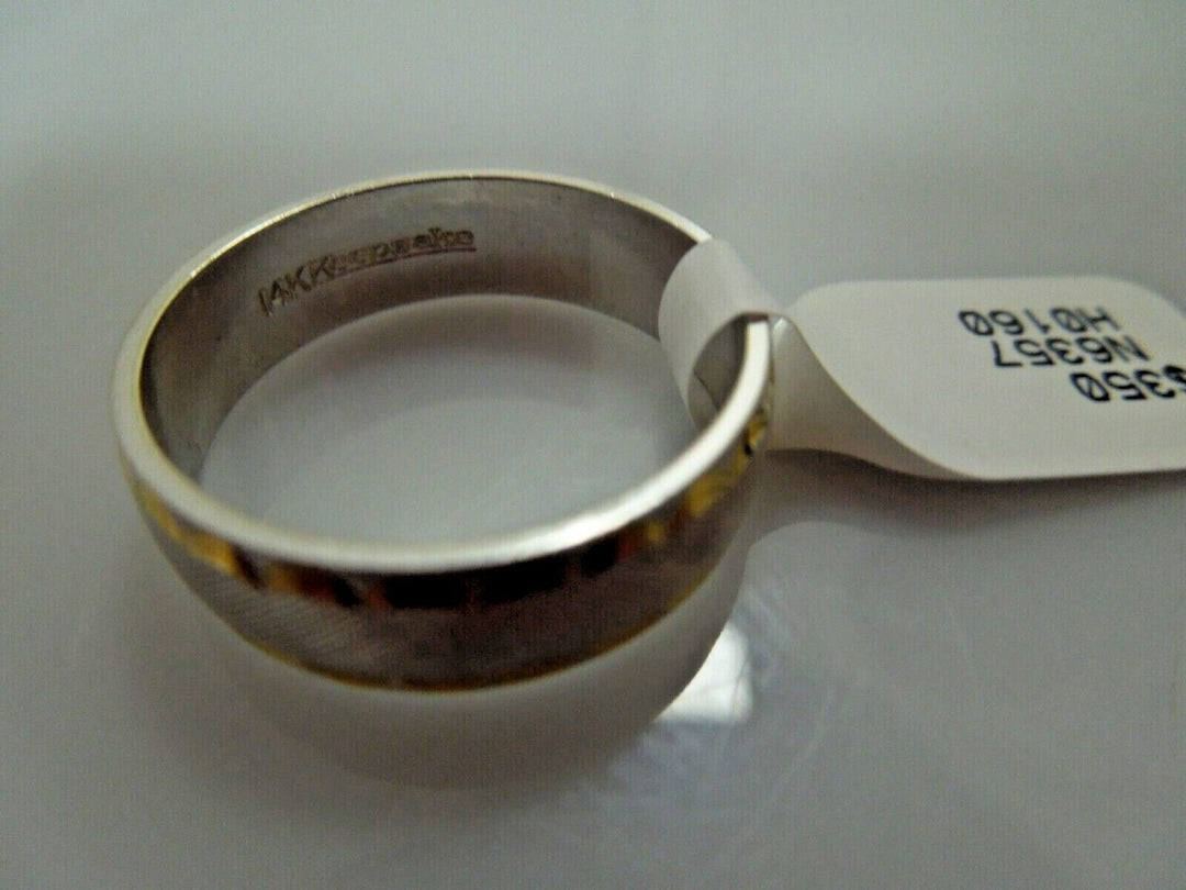 r505 Vintage 14k White Yellow Gold Etched Wedding Band Size 9.75(USA) Signed