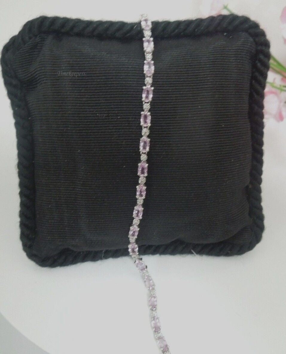 r934 14kt White Gold Pink Stone Tennis Bracelet 7" /7.5g