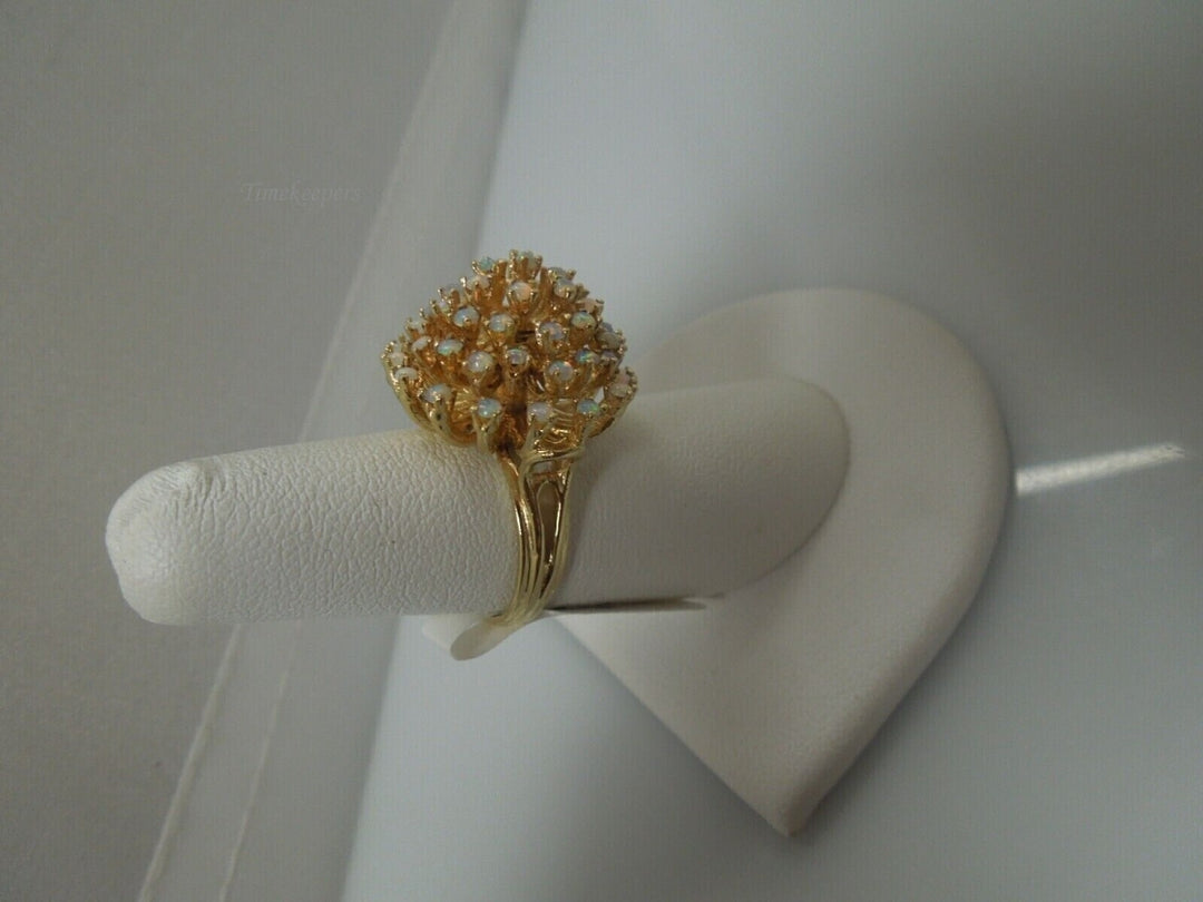 r499 Vintage 14kt Yellow Gold Natural Opal Filigree DOME Ring BIG Signed 6 1/4 (USA)