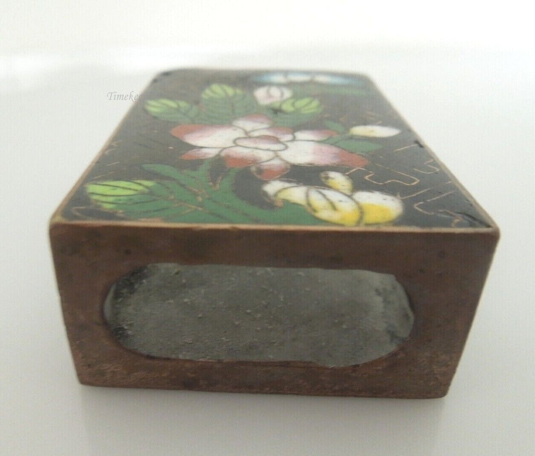 s075 Vintage Match Box Holder Cloisonne  Enamel Copper Match Safe Matchbox Cover