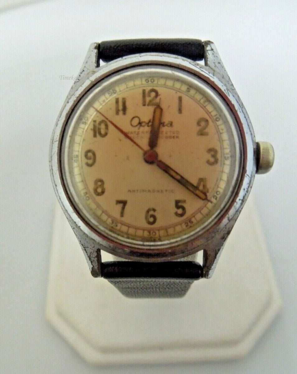 s235 OPTIMA Vintage circa 1940s Military Style Stainless Steel Wristwatch