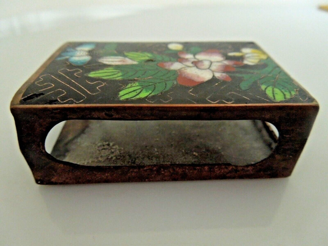 s075 Vintage Match Box Holder Cloisonne  Enamel Copper Match Safe Matchbox Cover