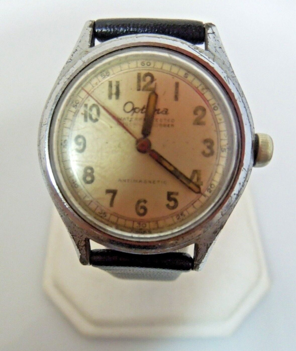 s235 OPTIMA Vintage circa 1940s Military Style Stainless Steel Wristwatch