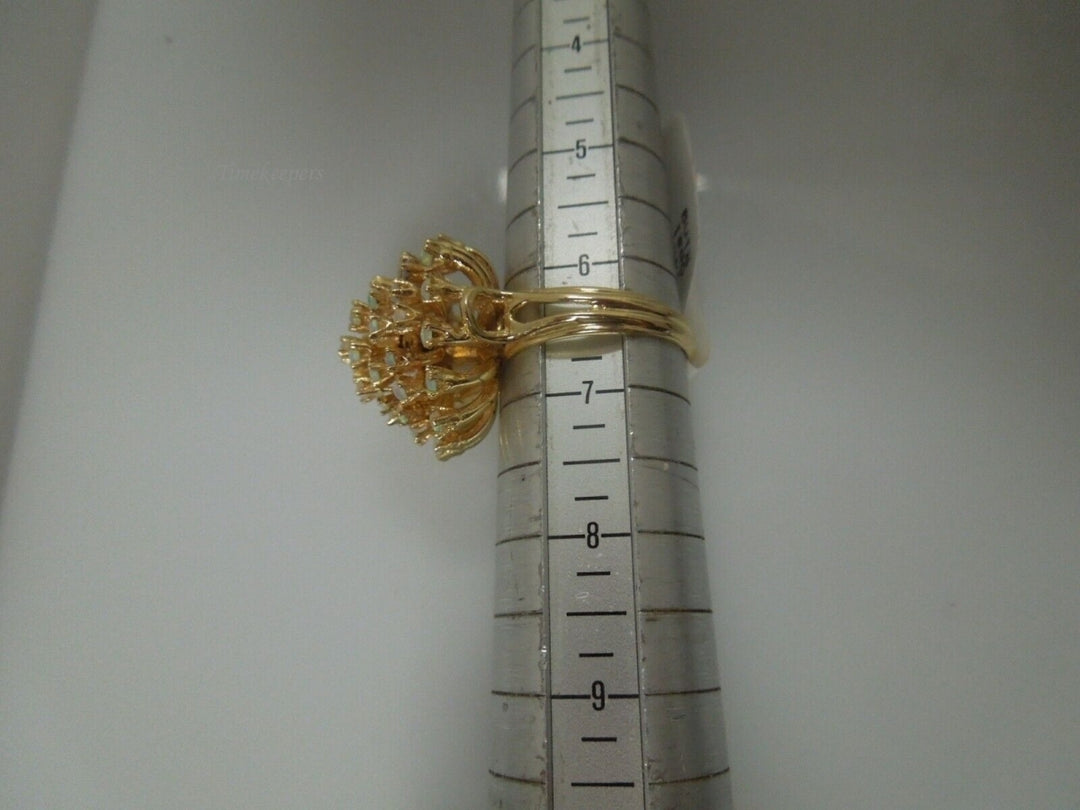 r499 Vintage 14kt Yellow Gold Natural Opal Filigree DOME Ring BIG Signed 6 1/4 (USA)