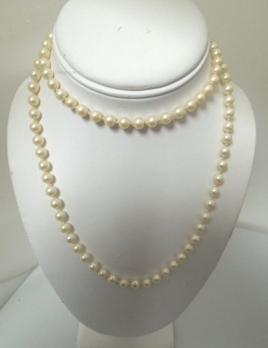 s069 Vintage faux 6mm beige Pearl Necklace 30"