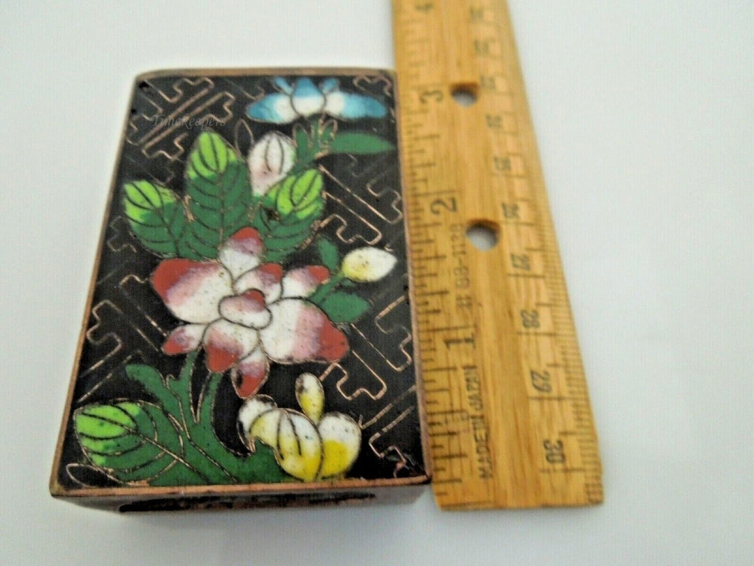 s075 Vintage Match Box Holder Cloisonne  Enamel Copper Match Safe Matchbox Cover