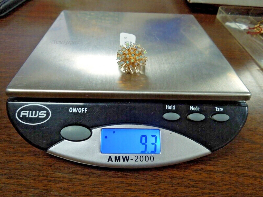 r499 Vintage 14kt Yellow Gold Natural Opal Filigree DOME Ring BIG Signed 6 1/4 (USA)