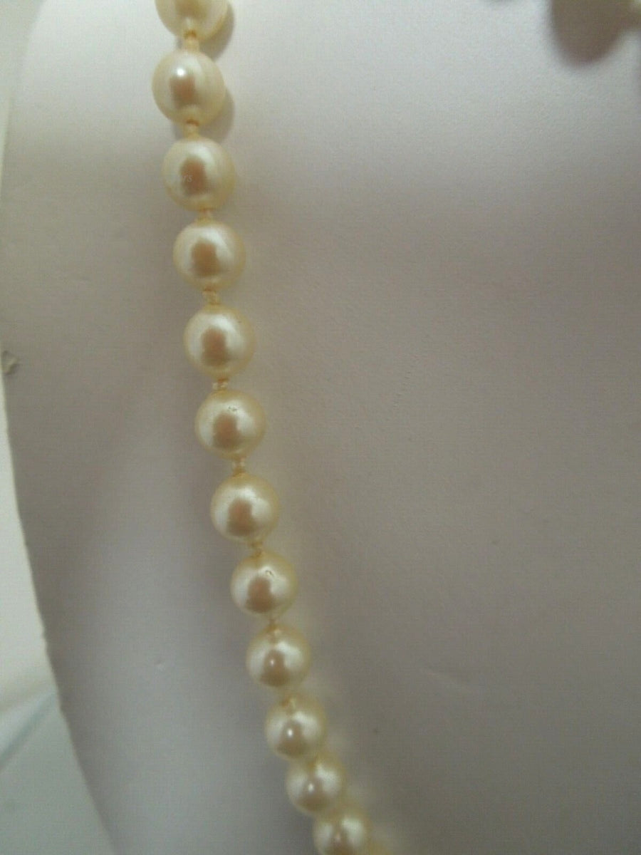 s069 Vintage faux 6mm beige Pearl Necklace 30"