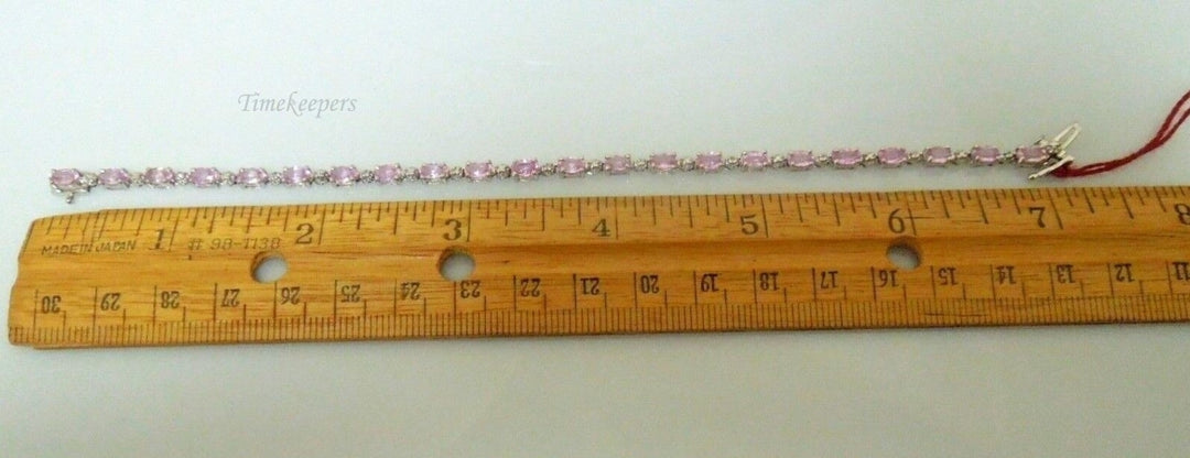 r934 14kt White Gold Pink Stone Tennis Bracelet 7" /7.5g