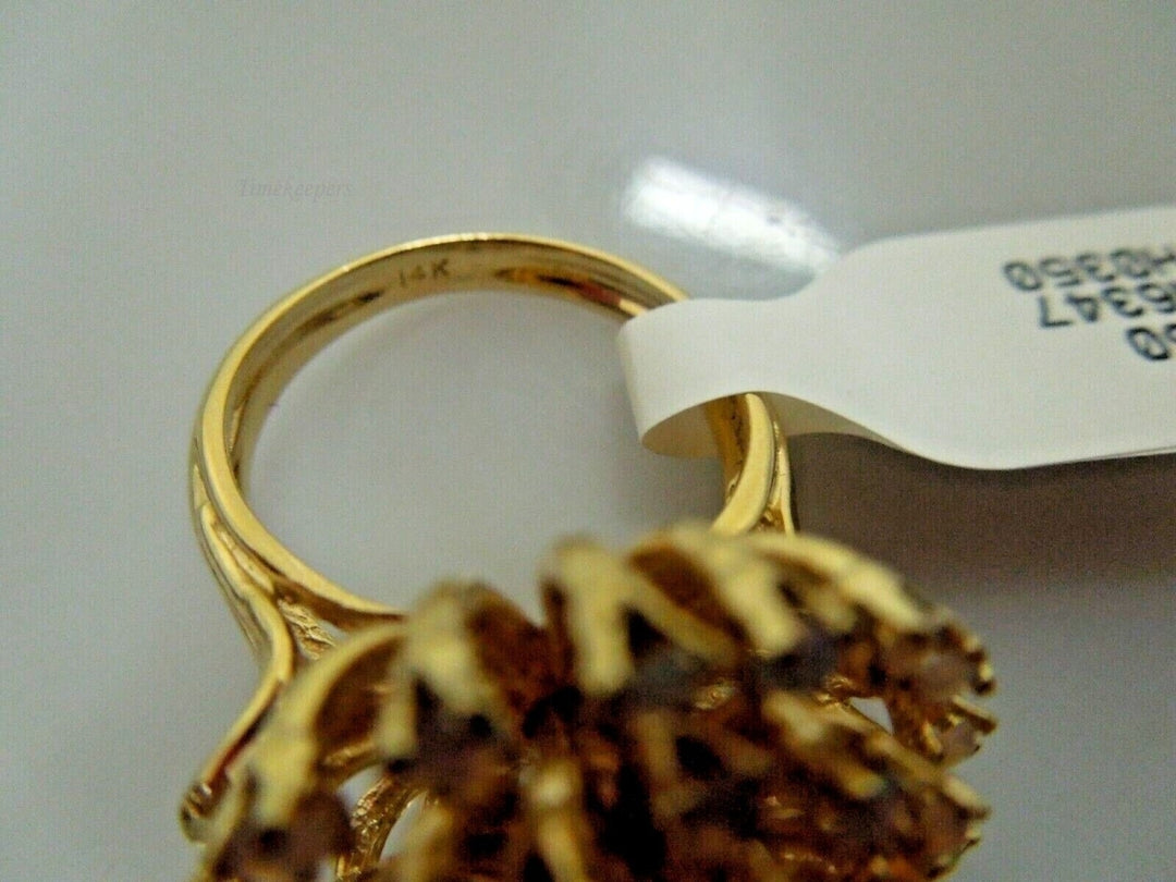 r499 Vintage 14kt Yellow Gold Natural Opal Filigree DOME Ring BIG Signed 6 1/4 (USA)