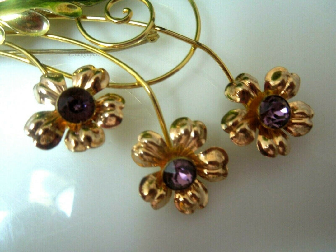 q489 Vintage Van Dell Rose & Yellow 12K 1/20 Gold Filled Flower Brooch Pin Rhinestone