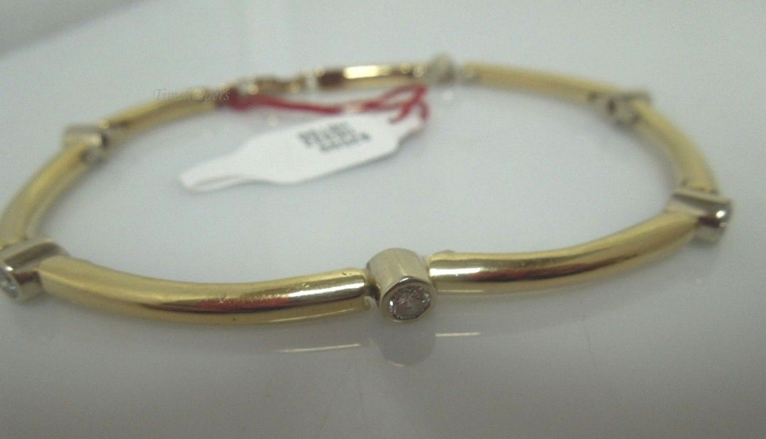 r512 Vintage 10kt White Yellow Gold Diamond .90cts Bracelet Signed 8 1/4"