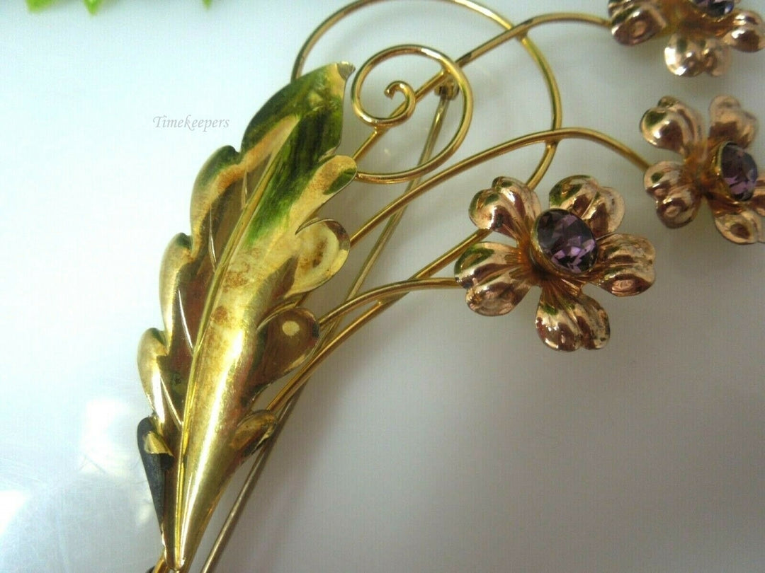 q489 Vintage Van Dell Rose & Yellow 12K 1/20 Gold Filled Flower Brooch Pin Rhinestone