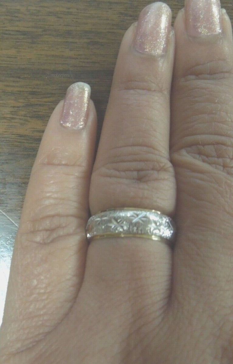 r493 Vintage 14k White Yellow Gold 6.18mm Wedding Band Size 6.75(USA) Signed