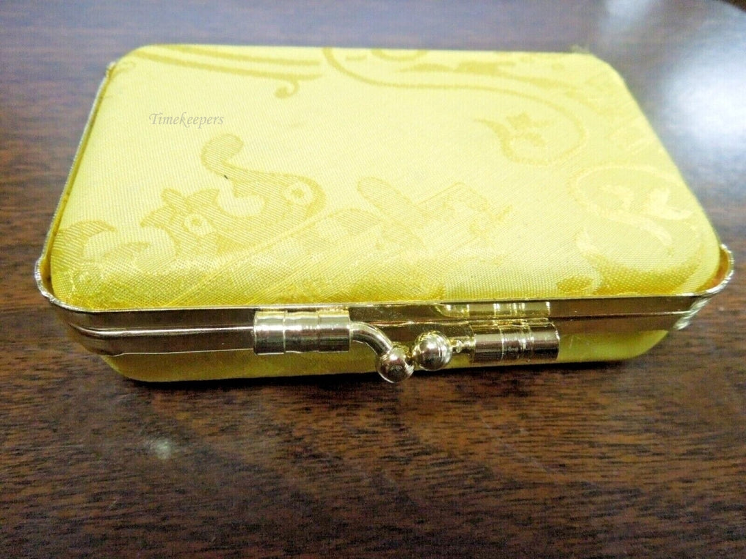 r553 Yellow Fabric Red Velvet lining mirror inside Small Trinket Box Cute