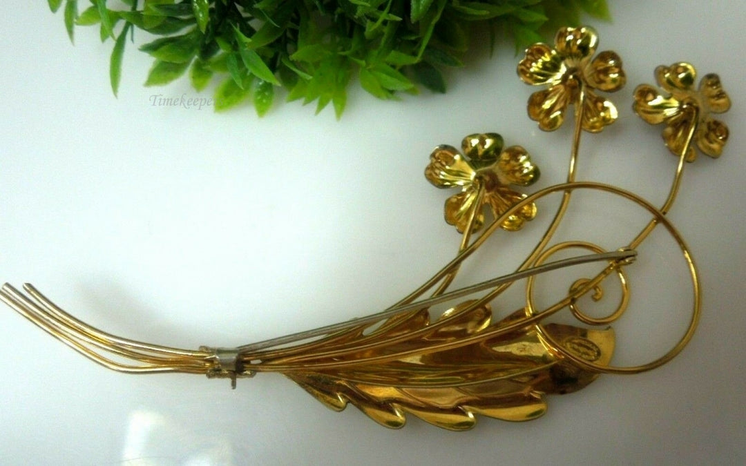 q489 Vintage Van Dell Rose & Yellow 12K 1/20 Gold Filled Flower Brooch Pin Rhinestone