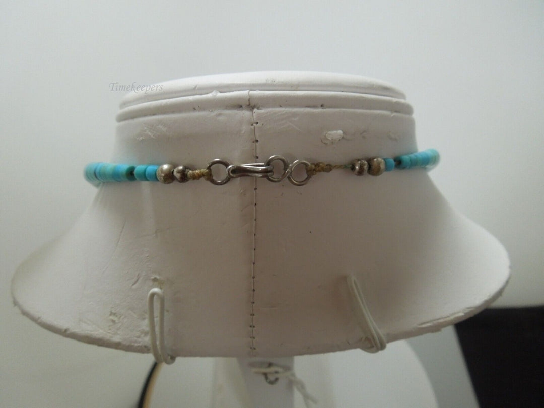 r986 Navajo Native American Blue Graduated Turquoise Heishi Sterling Silver Bead Necklace 27"