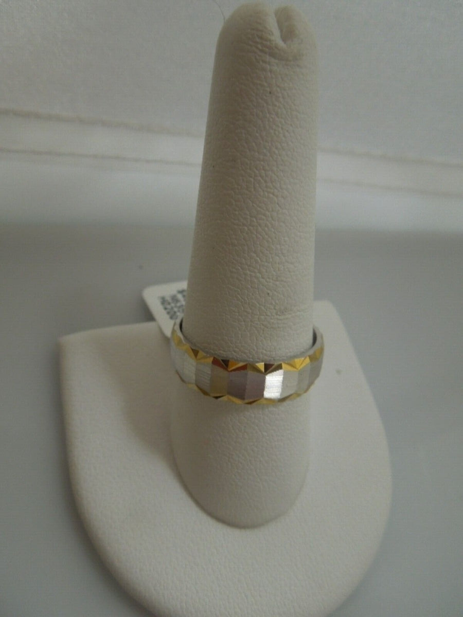 r496 Vintage Keepsake 14k White Yellow Gold Etched Wedding Band Size 10