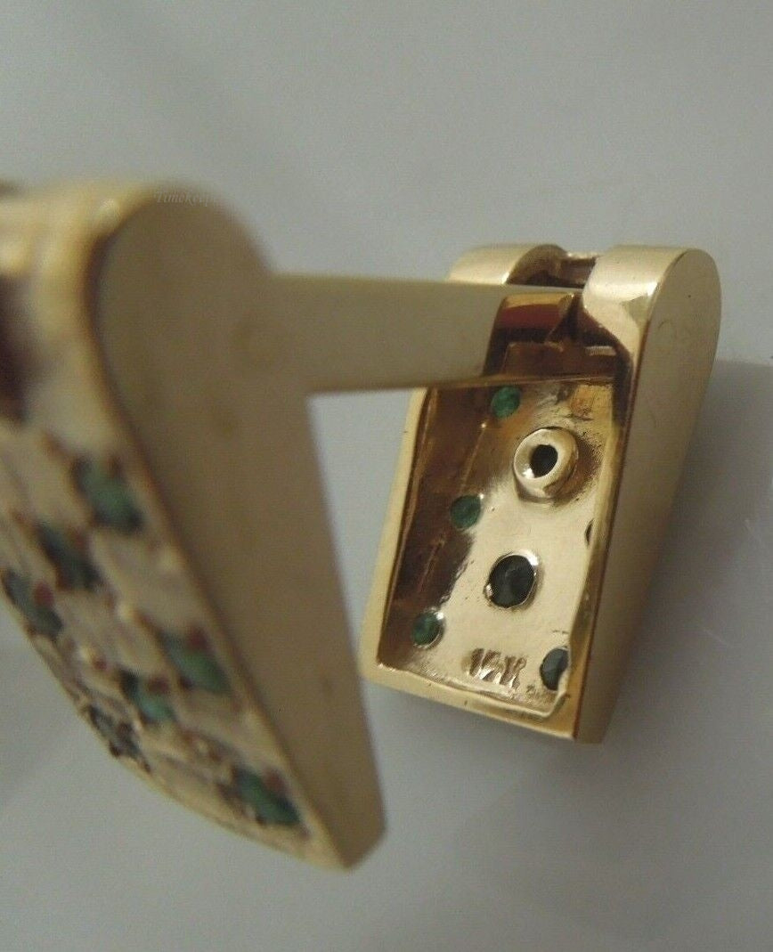 r520 Vintage 14k Yellow Gold Emerald Cufflinks Signed 14.7g
