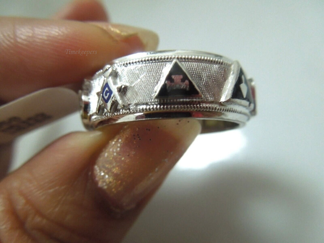 r537 Vintage 14kt White Gold Masonic Men's Ring Size 10(USA) 13.4g 7.7 mm