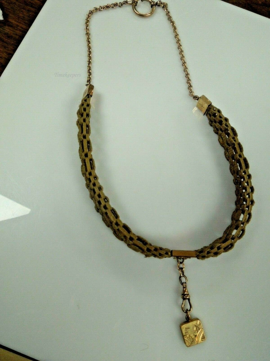 b021 Victorian Era Woven Hair Vest Chain with 10k Yellow Gold Findings