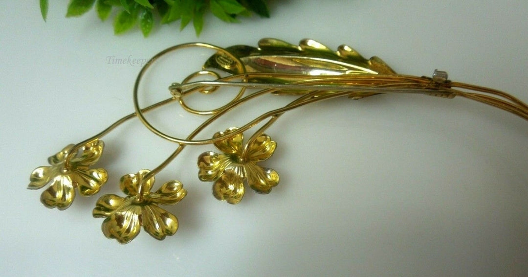 q489 Vintage Van Dell Rose & Yellow 12K 1/20 Gold Filled Flower Brooch Pin Rhinestone
