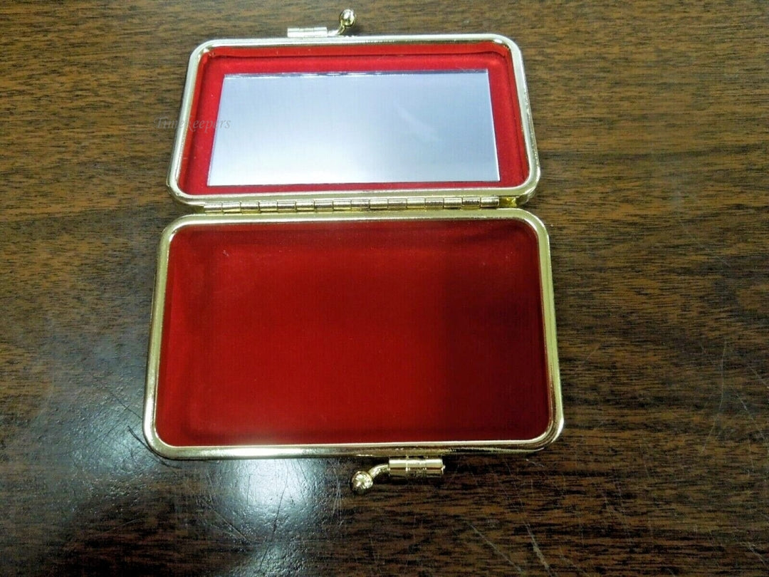 r553 Yellow Fabric Red Velvet lining mirror inside Small Trinket Box Cute