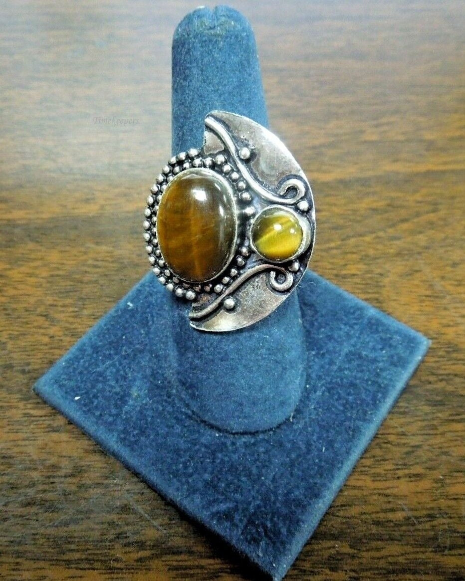 r616 Vintage Sterling Silver 925 Tiger Eye Ring Size 8-1/2 Signed