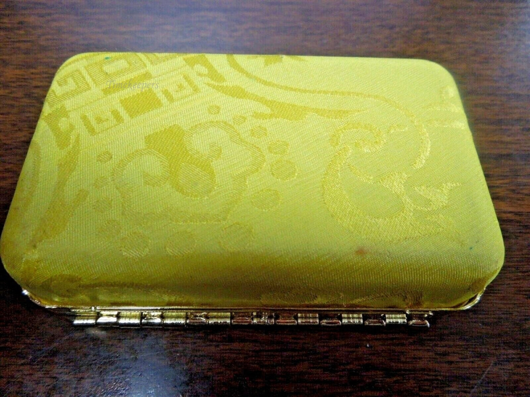 r553 Yellow Fabric Red Velvet lining mirror inside Small Trinket Box Cute