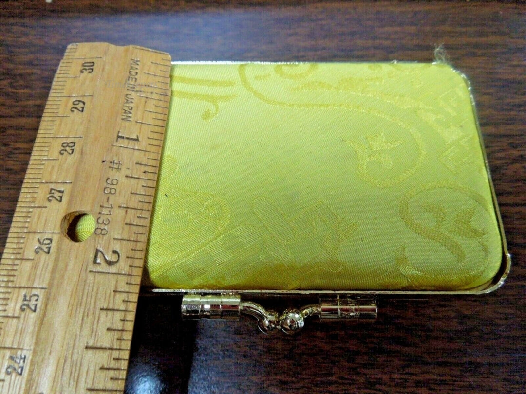 r553 Yellow Fabric Red Velvet lining mirror inside Small Trinket Box Cute
