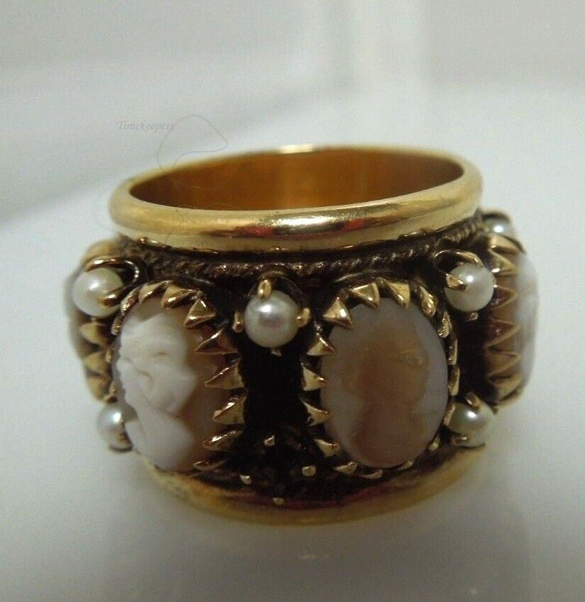 r510 Vintage 14kt Yellow Gold 7 Cameo heavy Ring Size 6.5 Signed 13.1g