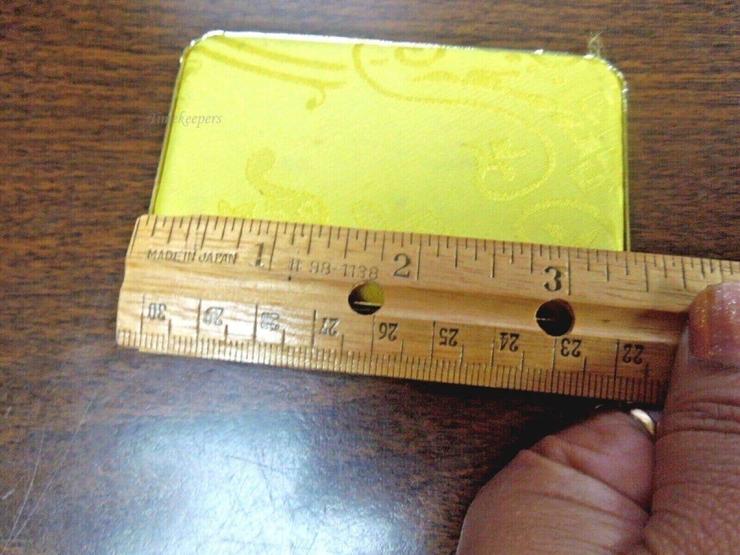 r553 Yellow Fabric Red Velvet lining mirror inside Small Trinket Box Cute