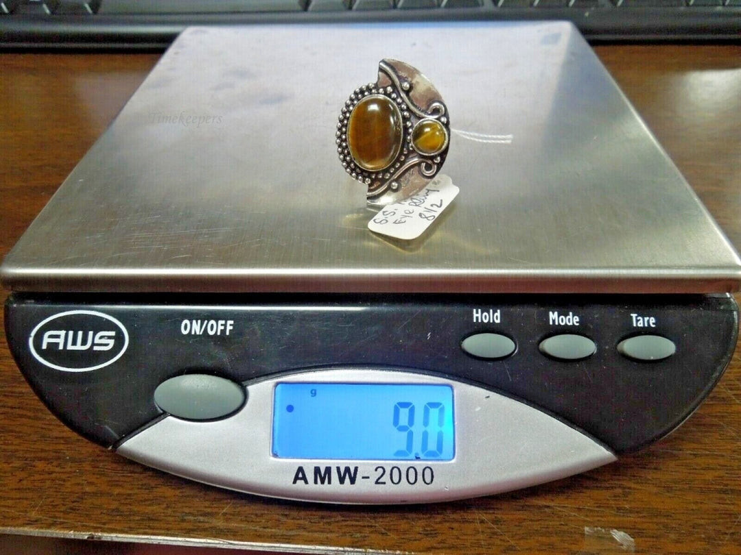 r616 Vintage Sterling Silver 925 Tiger Eye Ring Size 8-1/2 Signed