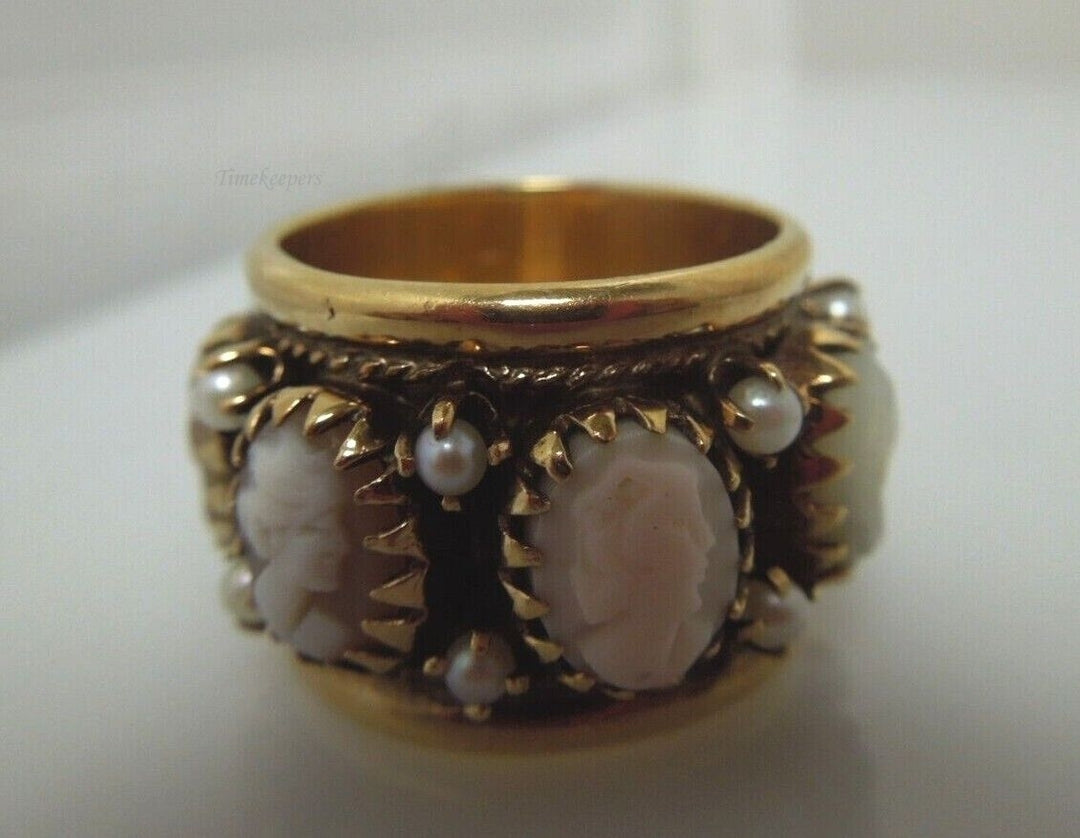 r510 Vintage 14kt Yellow Gold 7 Cameo heavy Ring Size 6.5 Signed 13.1g