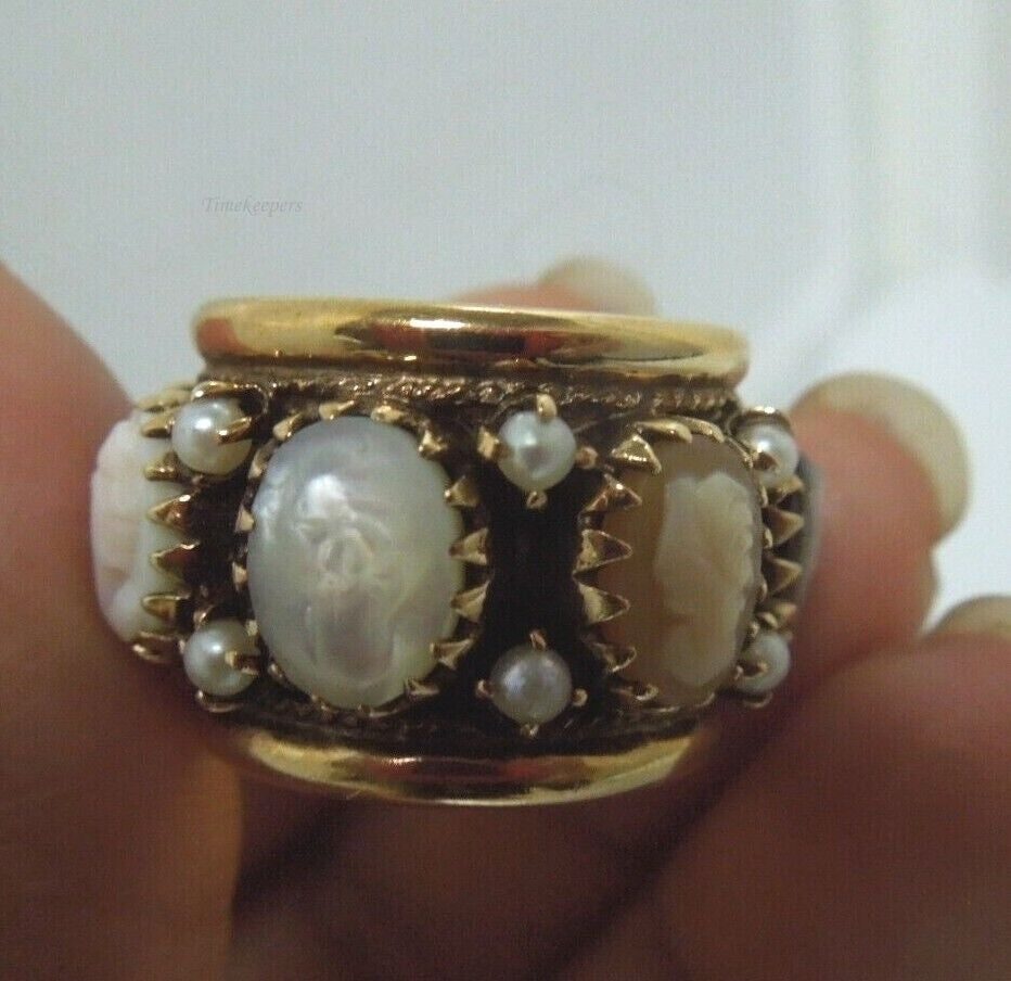r510 Vintage 14kt Yellow Gold 7 Cameo heavy Ring Size 6.5 Signed 13.1g