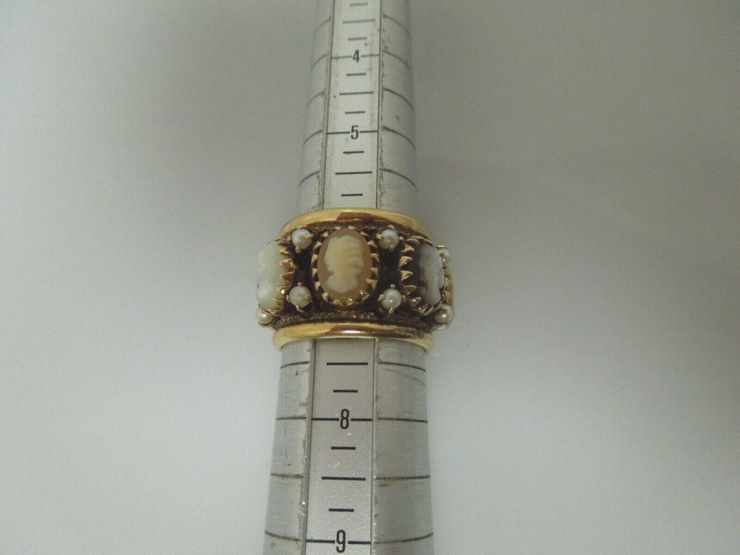 r510 Vintage 14kt Yellow Gold 7 Cameo heavy Ring Size 6.5 Signed 13.1g