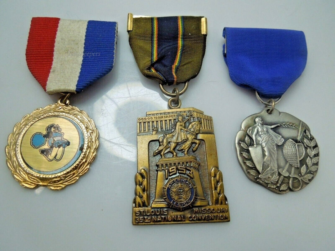 r394 Set of 3 Vintage Medals 1953 Stl Mo 35th National Convention,Salle 2nd Foil Women Rare