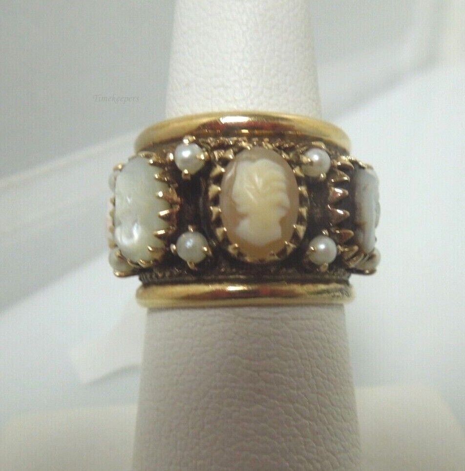 r510 Vintage 14kt Yellow Gold 7 Cameo heavy Ring Size 6.5 Signed 13.1g