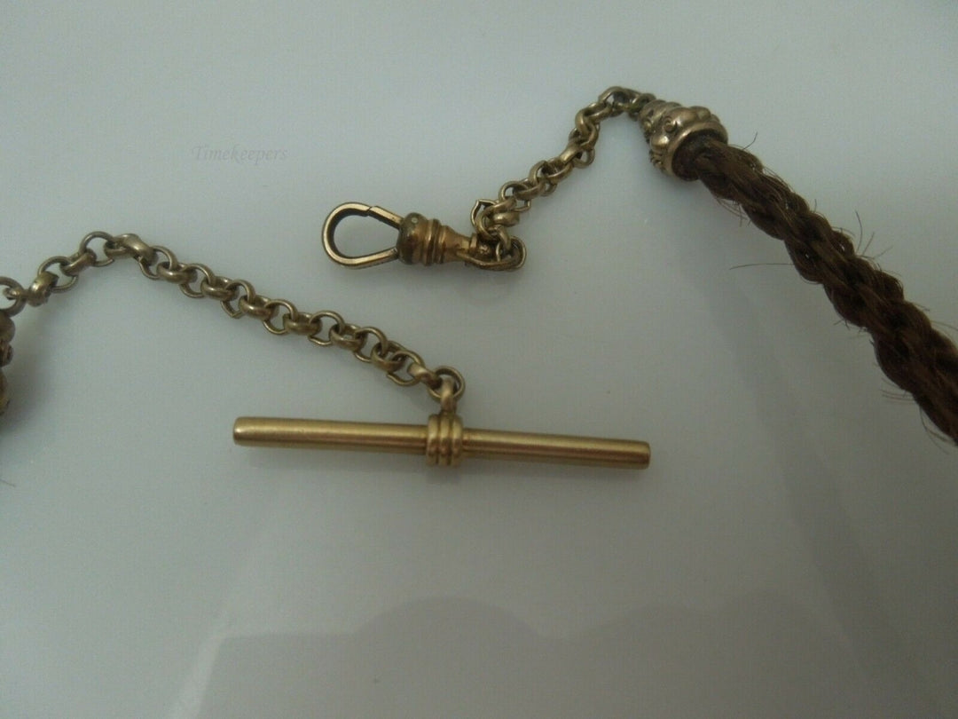 c591 Handsome Victorian Era Woven Hair Vest Chain with Gold Filled Pendant