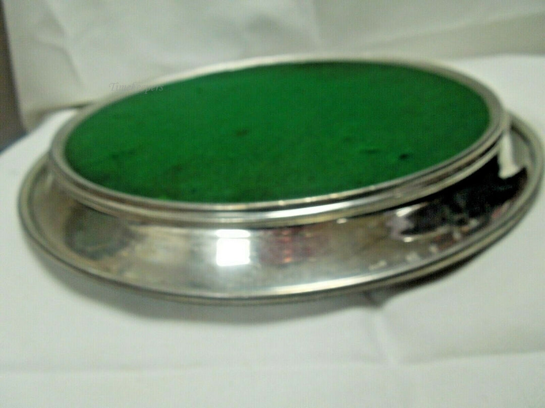 q730 Vintage Silver Plate Tray Etched Hummingbird inlay Design 13" Round Serving Tray or Display