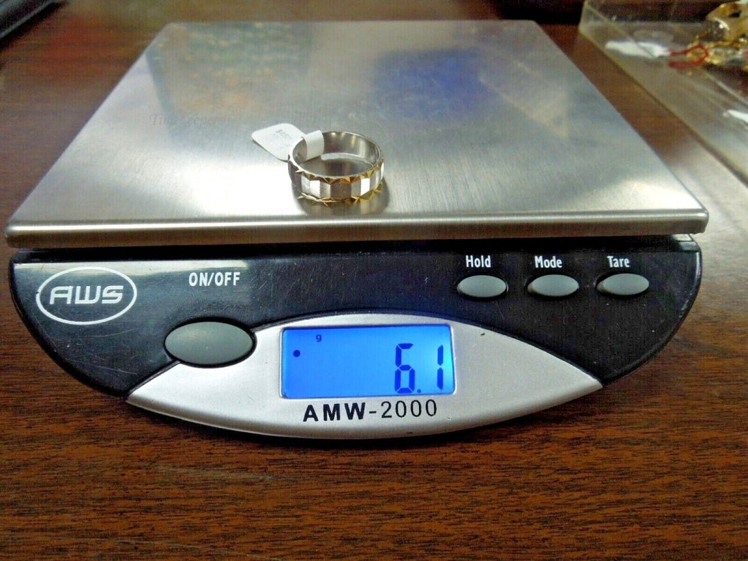 r496 Vintage Keepsake 14k White Yellow Gold Etched Wedding Band Size 10