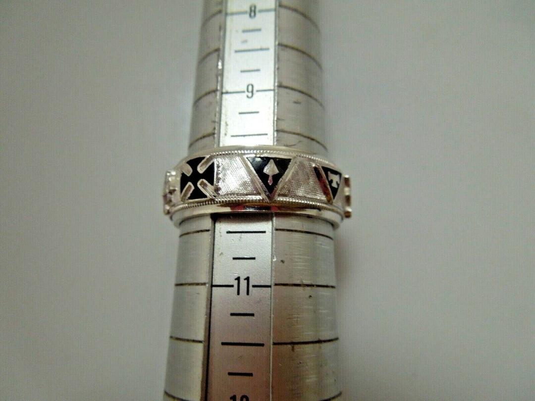 r537 Vintage 14kt White Gold Masonic Men's Ring Size 10(USA) 13.4g 7.7 mm