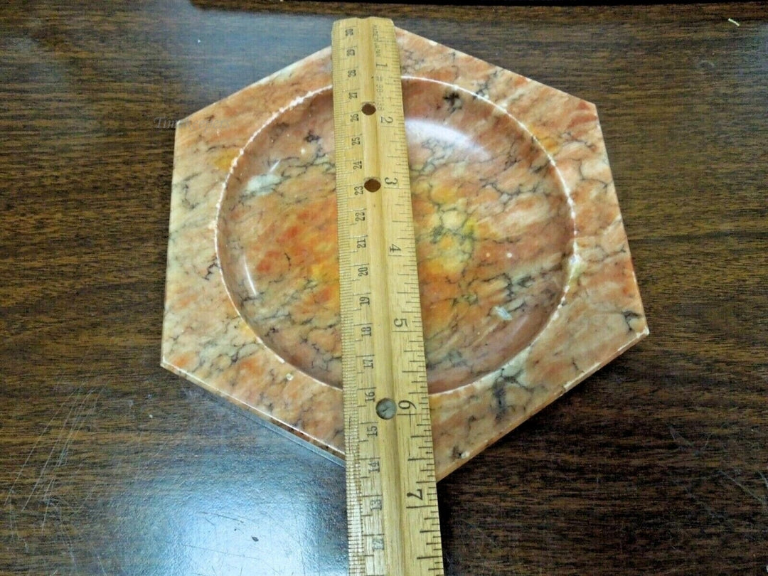 r593 Vintage,Mid Century Octagon shaped Marble Ashtray Heavy Orange,RARE,7” Octagon