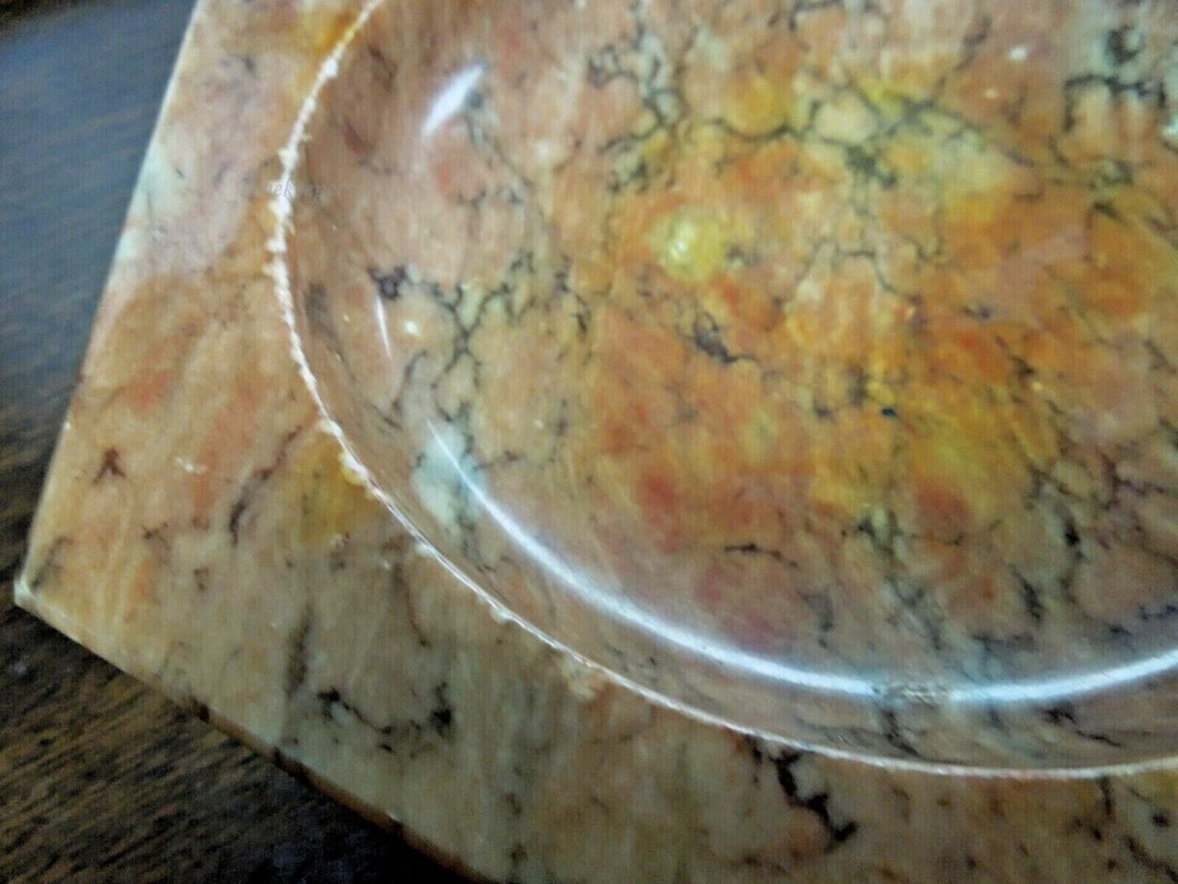 r593 Vintage,Mid Century Octagon shaped Marble Ashtray Heavy Orange,RARE,7” Octagon