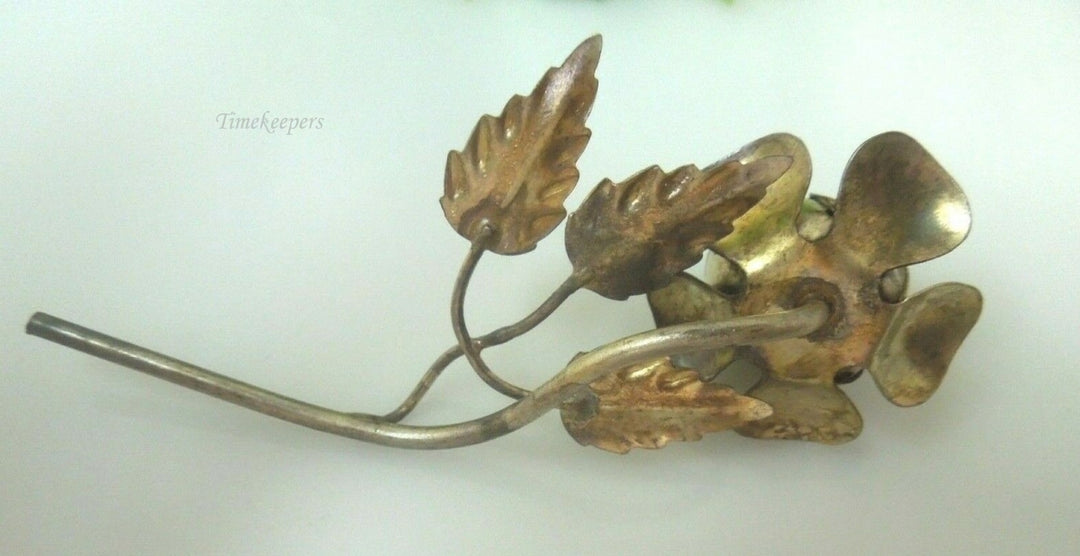 q492 Vintage Rose Shape Brooch Pin Sterling Silver 925